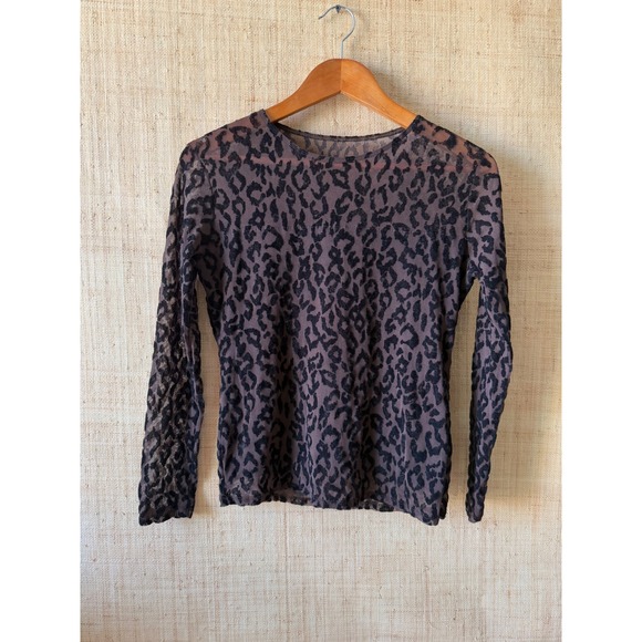 C. Wheels Tops - C. Wheels Vintage Leopard Print Mesh Long Sleeve Top Brown Black Medium USA